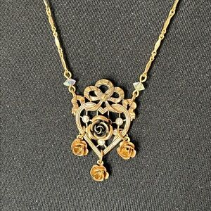 Vintage Pididdly Link Heart Rose Necklace